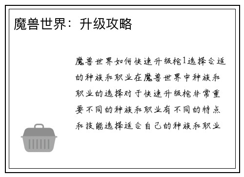 魔兽世界：升级攻略